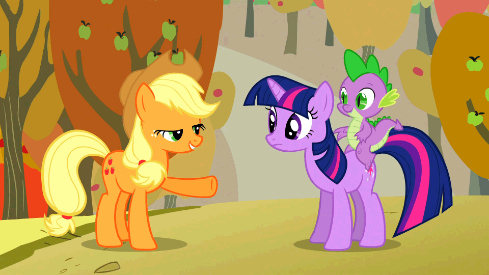 #413804 - safe, screencap, applejack, rainbow dash, spike, twilight