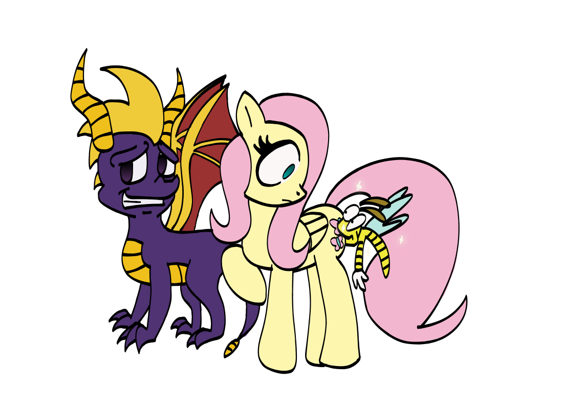 741950__safe_fluttershy_spyro+the+dragon_artist-colon-turkleson_sparx+the+dragonfly.png