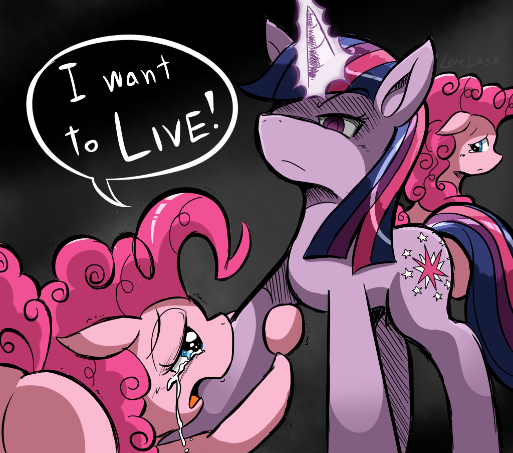 566384__safe_twilight+sparkle_pinkie+pie_crying_magic_semi-dash-grimdark_sad_open+mouth_floppy+ears_too+many+pinkie+pies.png