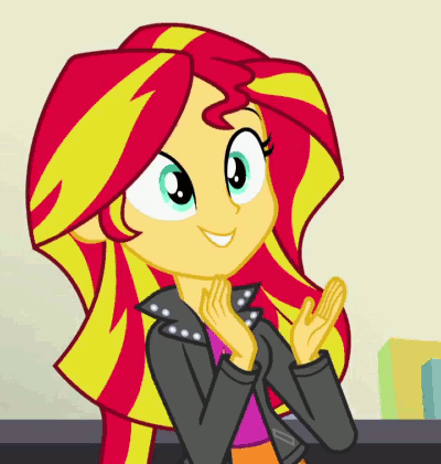 711417 - safe, screencap, sunset shimmer, equestria girls, rainbow rocks,  animated, clapping, cropped, cute, female, grin, loop, shimmerbetes,  smiling, solo - Derpibooru