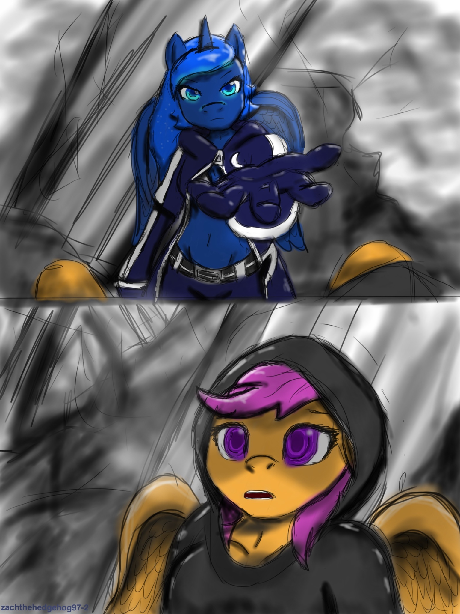 #797084 - safe, artist:zachthehedgehog97-2, princess luna, scootaloo ...