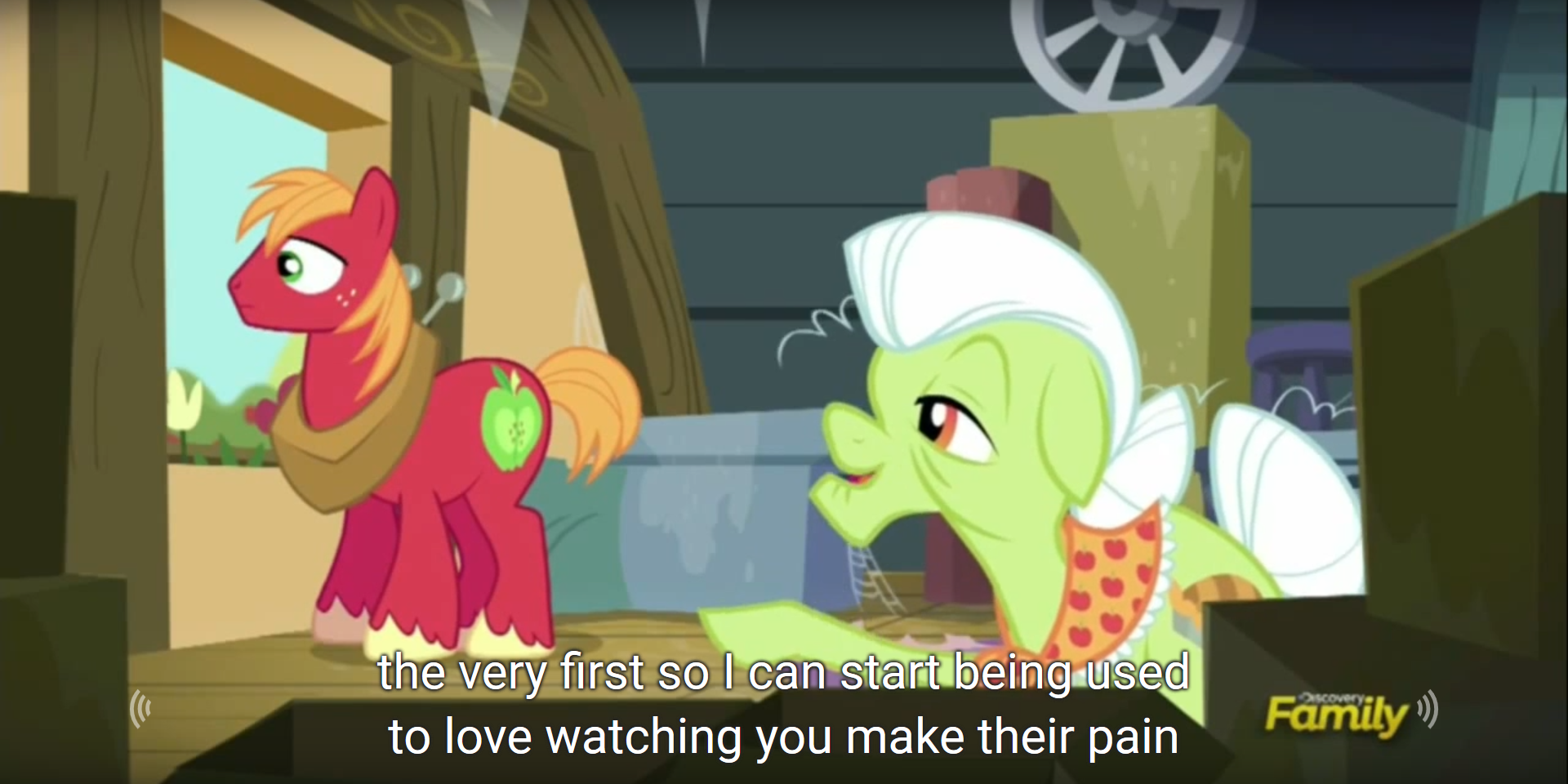 993983 safe, screencap, big macintosh, granny smith, earth pony