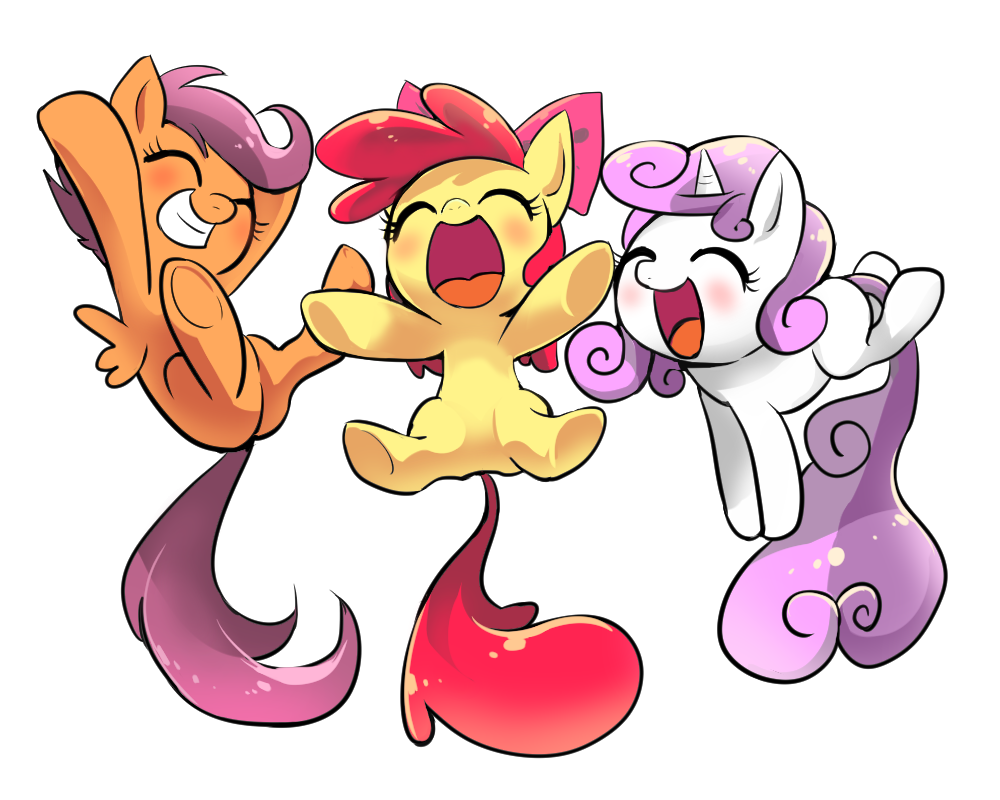 https://derpicdn.net/img/view/2015/4/23/880878__safe_blushing_cute_scootaloo_sweetie+belle_apple+bloom_eyes+closed_cutie+mark+crusaders_adorable_jumping.png