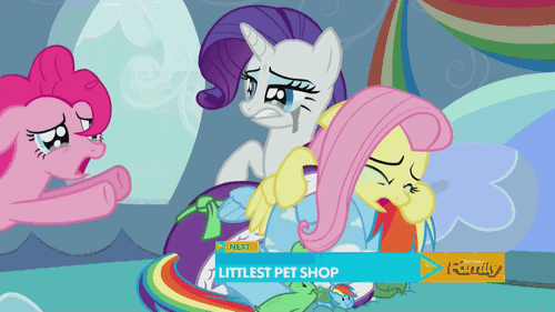 882509__safe_rainbow+dash_pinkie+pie_fluttershy_rarity_animated_screencap_crying_tank_discovery+family.gif