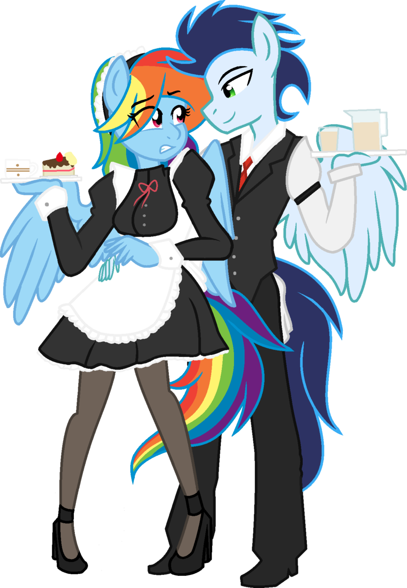 #935619 - safe, artist:littlecloudie, rainbow dash, soarin', anthro, g4 ...