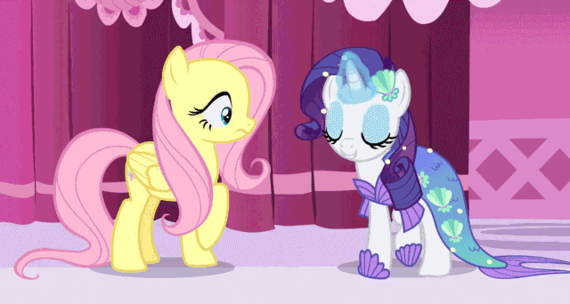 985099__safe_fluttershy_rarity_clothes_animated_screencap_magic_frown_costume_wide+eyes.gif