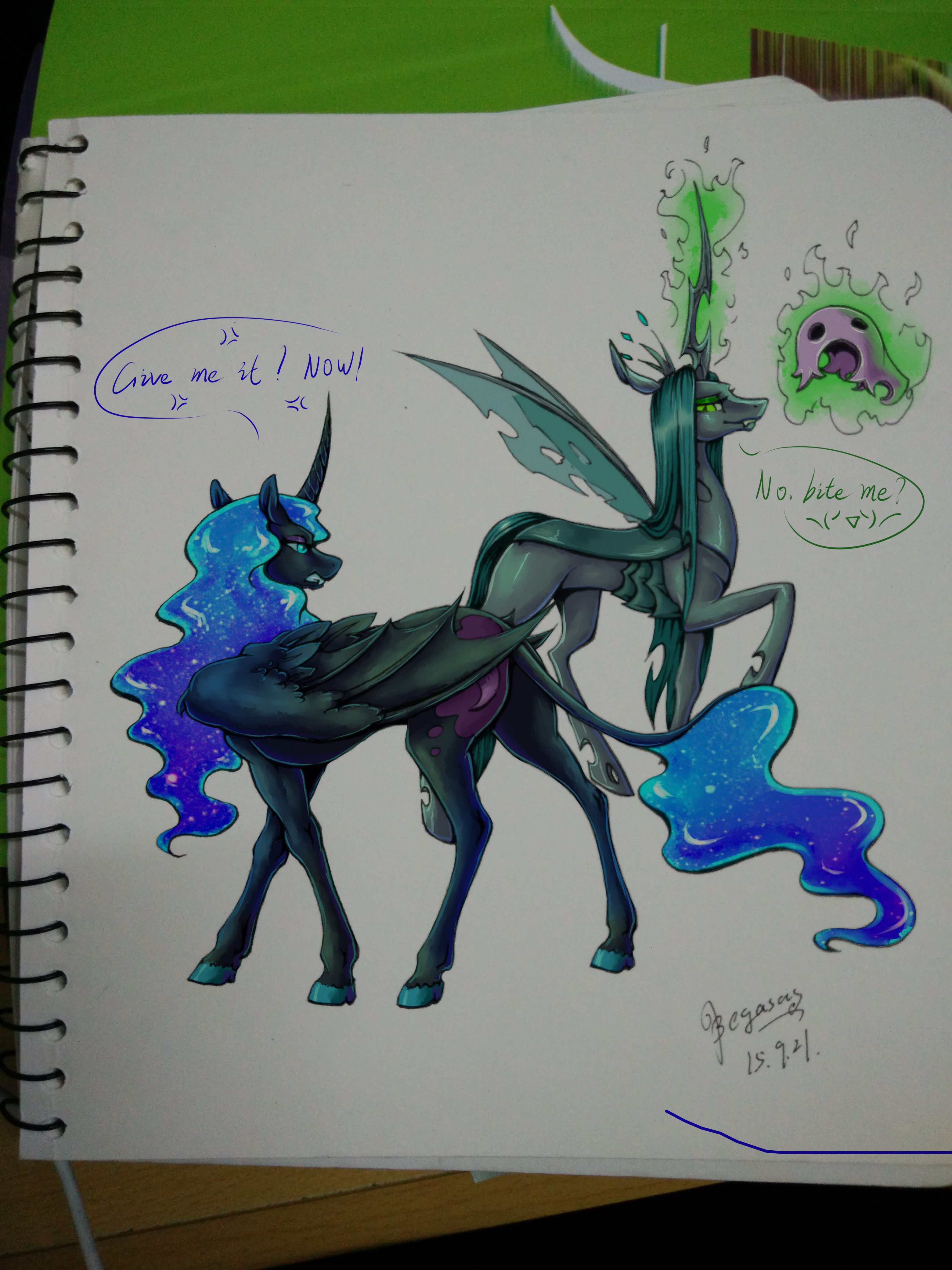 Pony art of the non diabetic variety.  - Page 20 987494__safe_shipping_traditional+art_cute_lesbian_queen+chrysalis_nightmare+moon_classical+unicorn_cutealis_chrysmoon