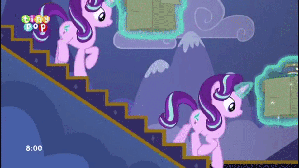 1266510__safe_smiling_animated_edit_magic_starlight+glimmer_walking_carrying_stairs_trotting.gif