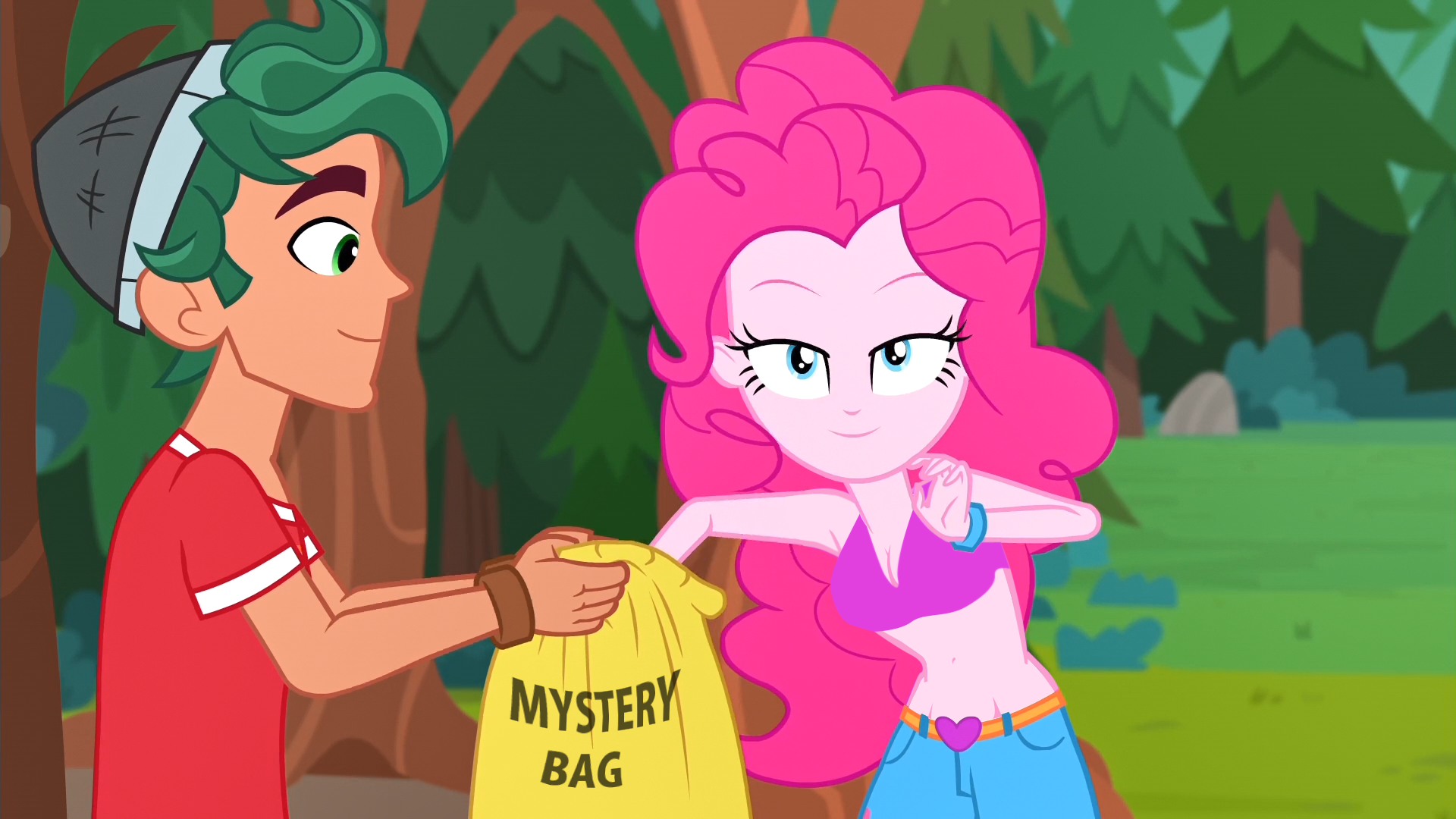#1301987 - bag, belly button, bikini, bra, breast edit, breasts, busty pinkie pie, clothes, edit ...