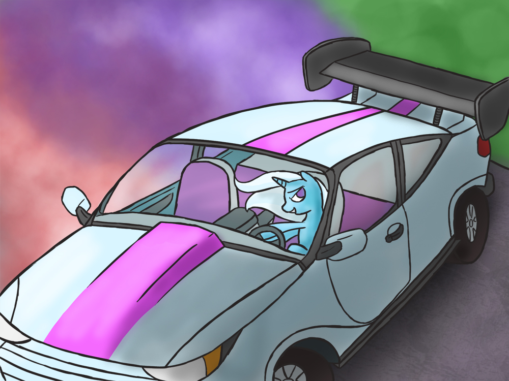 #1113473 - safe, artist:slamjam, trixie, pony, unicorn, car, drift ...