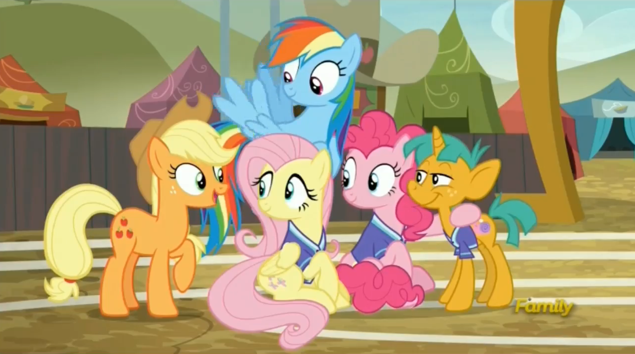 Safe Screencap Applejack Fluttershy Pinkie Pie Rainbow Dash Snails Pony