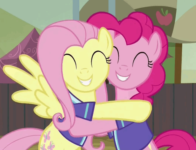 [Image: 1240842__safe_pinkie+pie_fluttershy_scre...s06e18.gif]