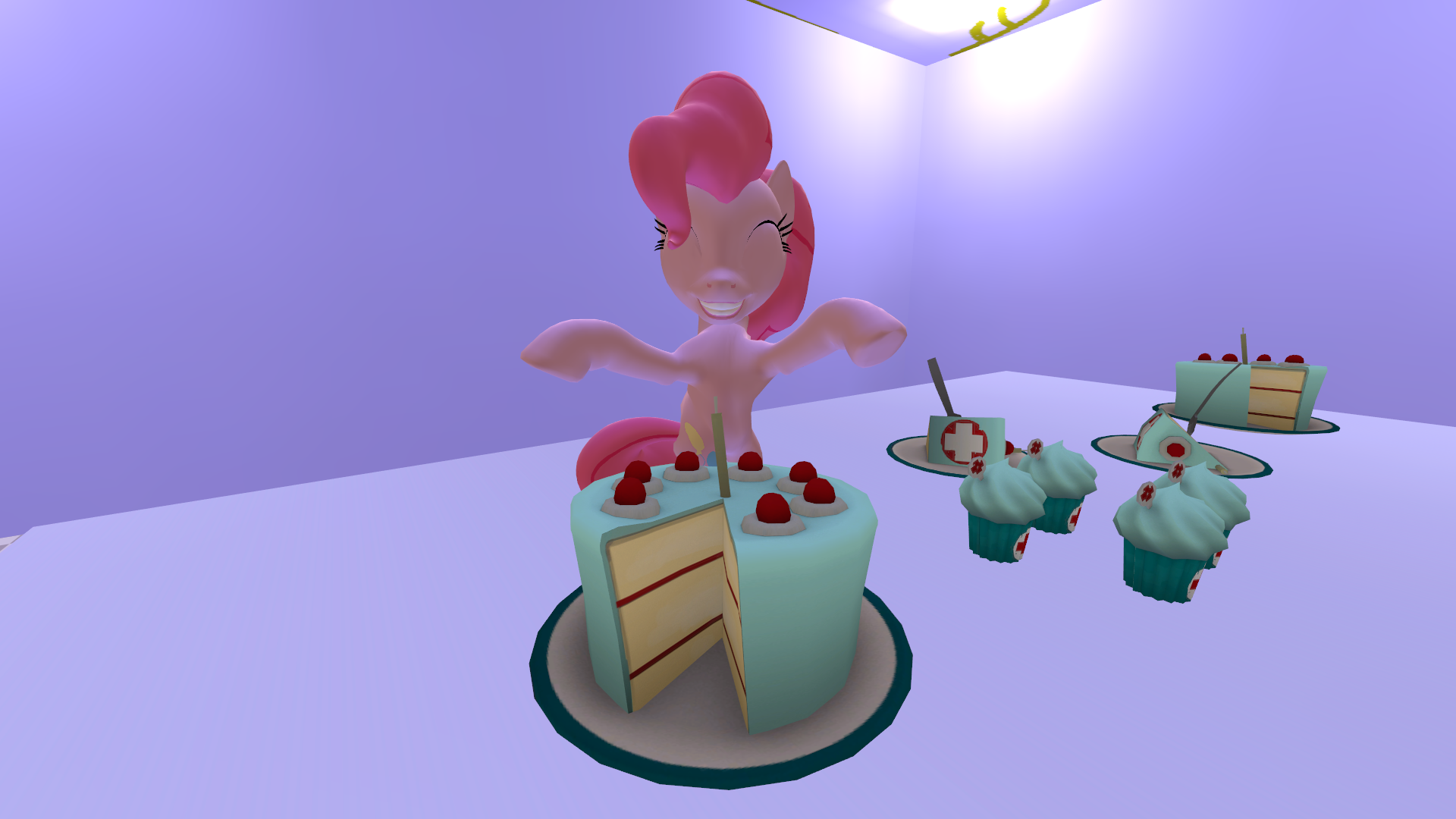 #1331138 - safe, artist:charlydasher, pinkie pie, 3d, cake, female ...