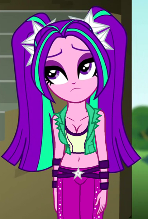 1458984 - safe, edit, edited screencap, editor:ah96, screencap, aria blaze,  equestria girls, rainbow rocks, belly button, breast edit, breasts, busty  aria blaze, cleavage, cropped, female, midriff, solo - Derpibooru