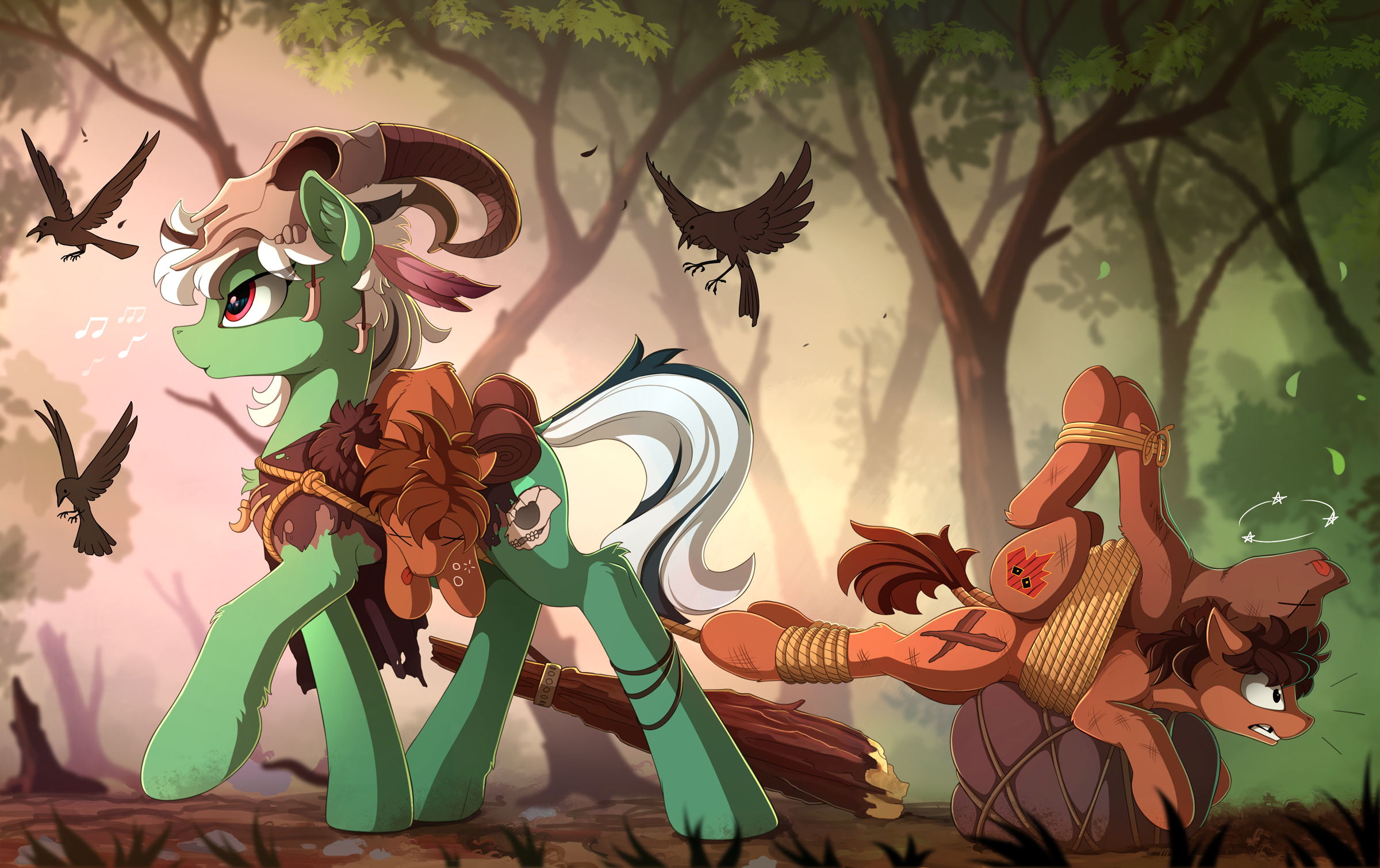 https://derpicdn.net/img/view/2017/8/12/1509093__safe_artist-colon-yakovlev-dash-vad_oc_oc+only_bird_clothes_commission_crow_eyes+closed_music+notes_patreon+reward_pony_ropes_scenery_size+dif.png