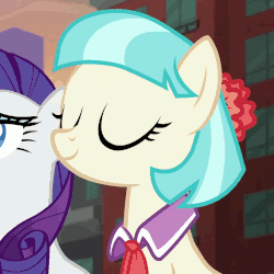 1851173 - safe, screencap, coco pommel, rarity, earth pony, pony, unicorn,  made in manehattan, animated, blinking, cocobetes, cropped, cute, eyes  closed, female, gif, mare, nodding, party soft, smiling, solo focus -  Derpibooru