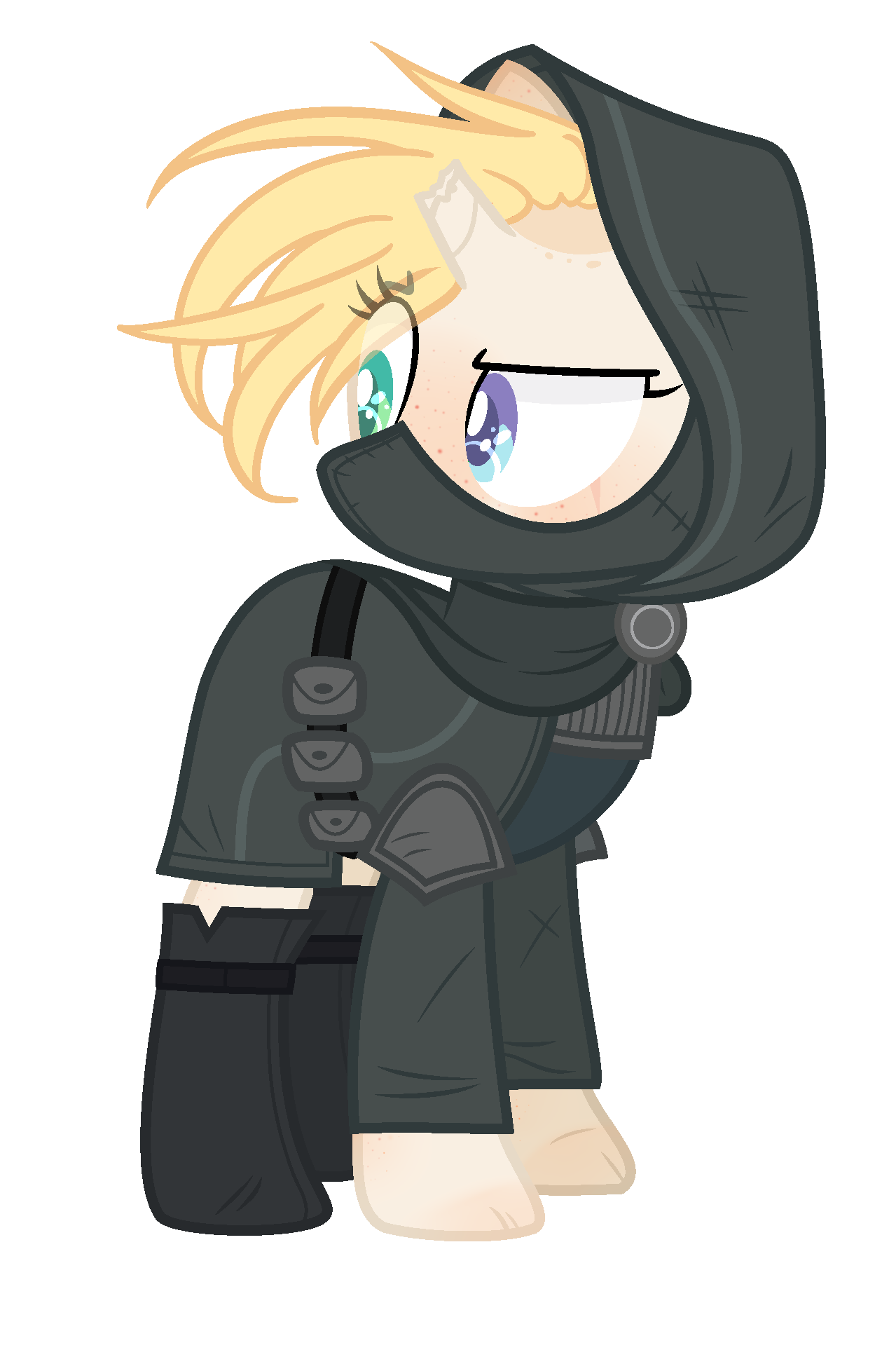 #2169974 - artist:fireeyesgirl, bandana, belt, boots, broken horn, cloak, clothes, eye scar ...