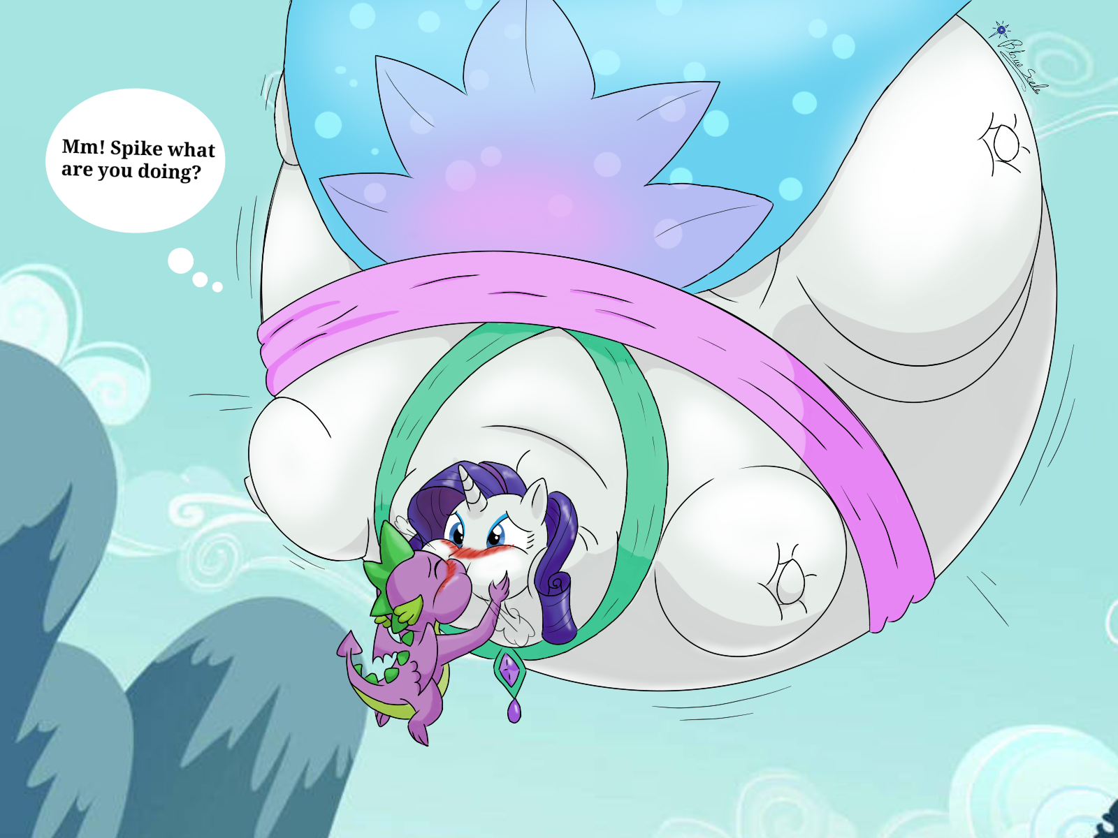 #2002183 - questionable, artist:blaueseele, rarity, spike, dragon, pony 