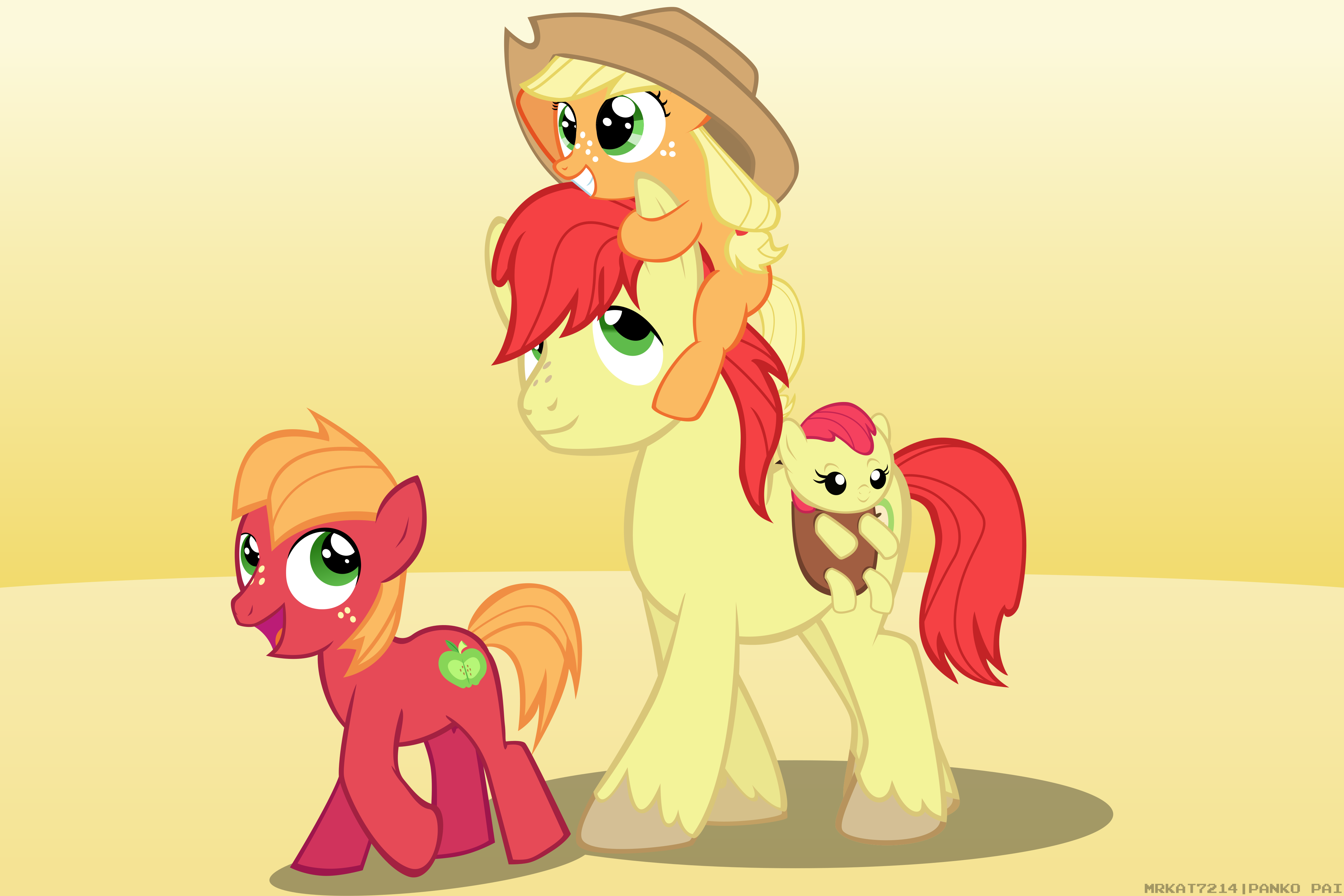 2375211 safe, artistmrkat7214, apple bloom, applejack, big macintosh, bright mac, earth pony