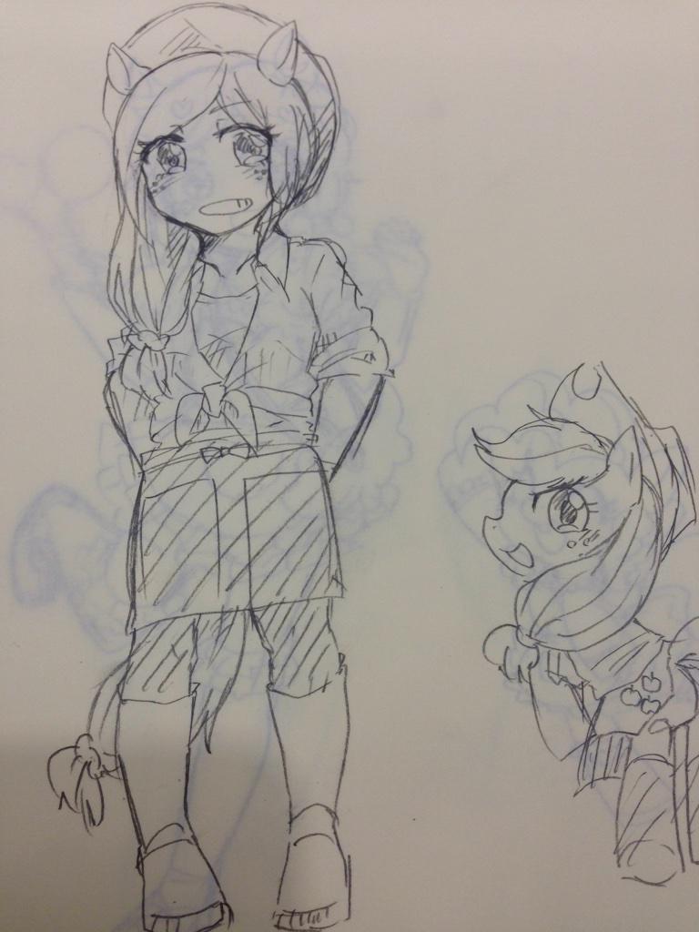 Safe Artist Cartoon Artist Yuka Slipcorps Applejack Earth Pony Human Pony