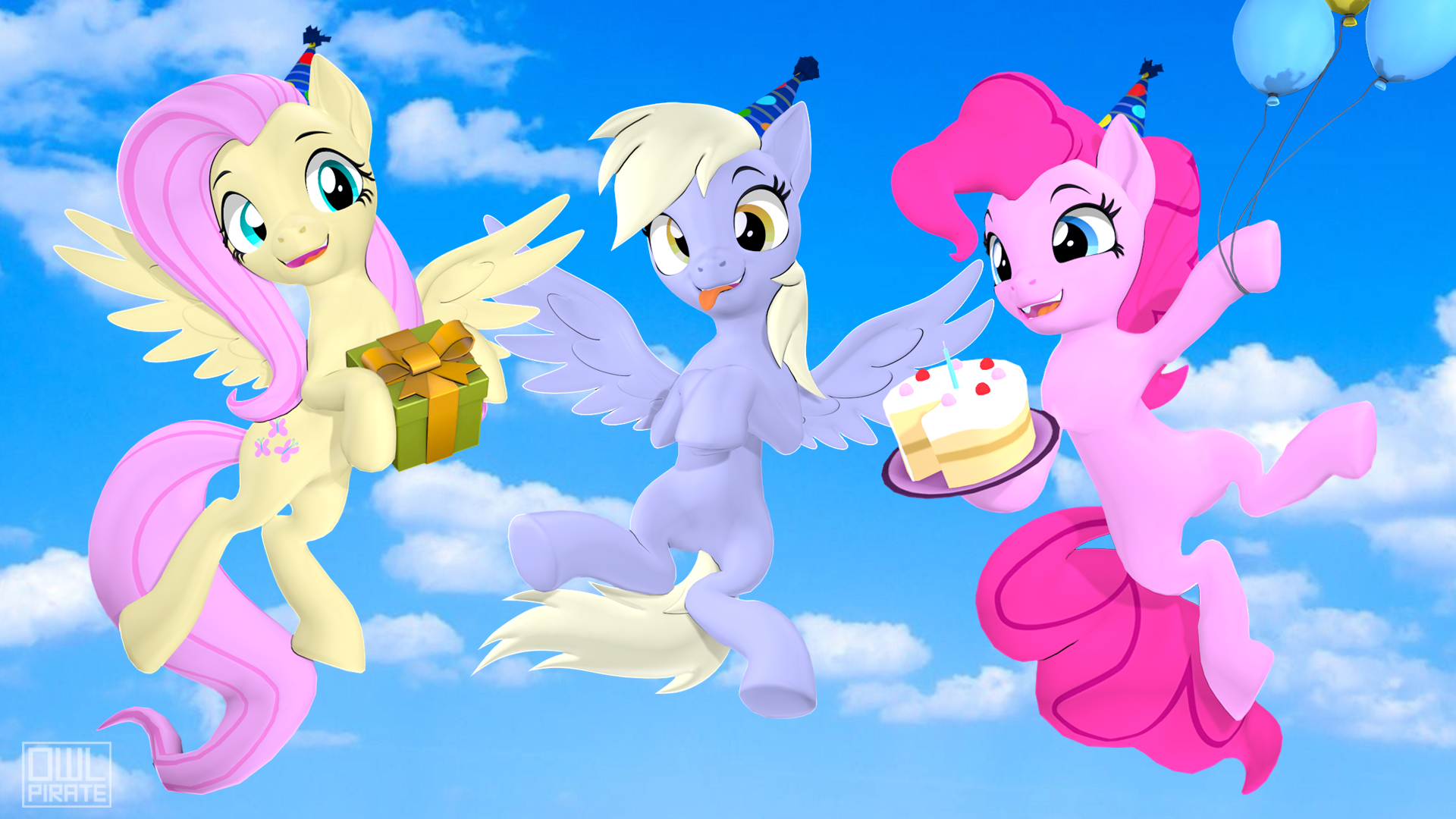 Safe Artist Owlpirate Derpy Hooves Fluttershy Pinkie Pie