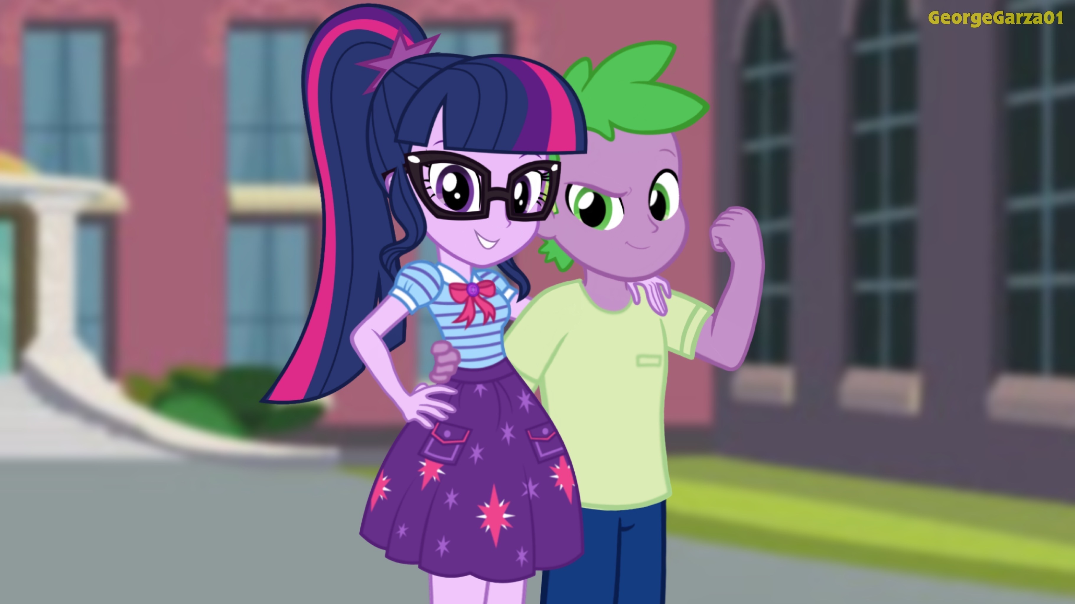 #2740518 - safe, artist:georgegarza01, sci-twi, spike, twilight sparkle