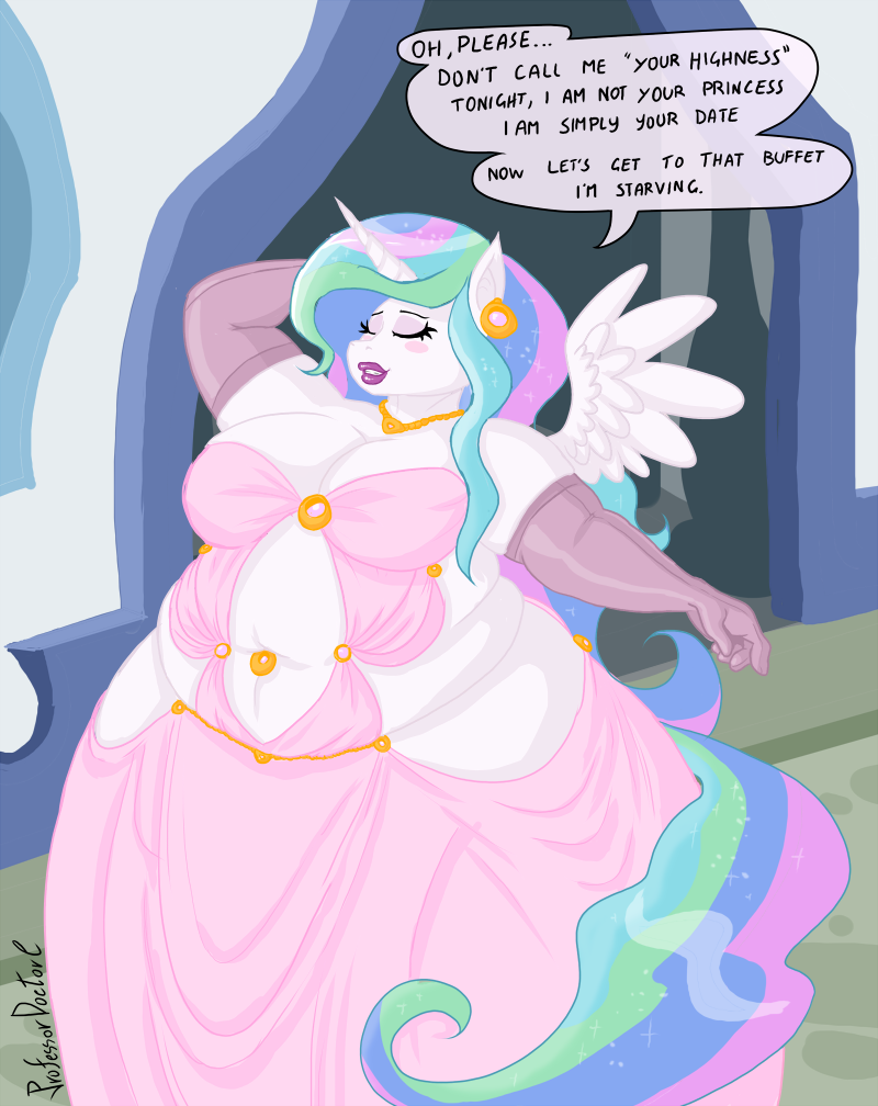 Suggestive Artist Professordoctorc Princess Celestia Alicorn Anthro Bbw Belly