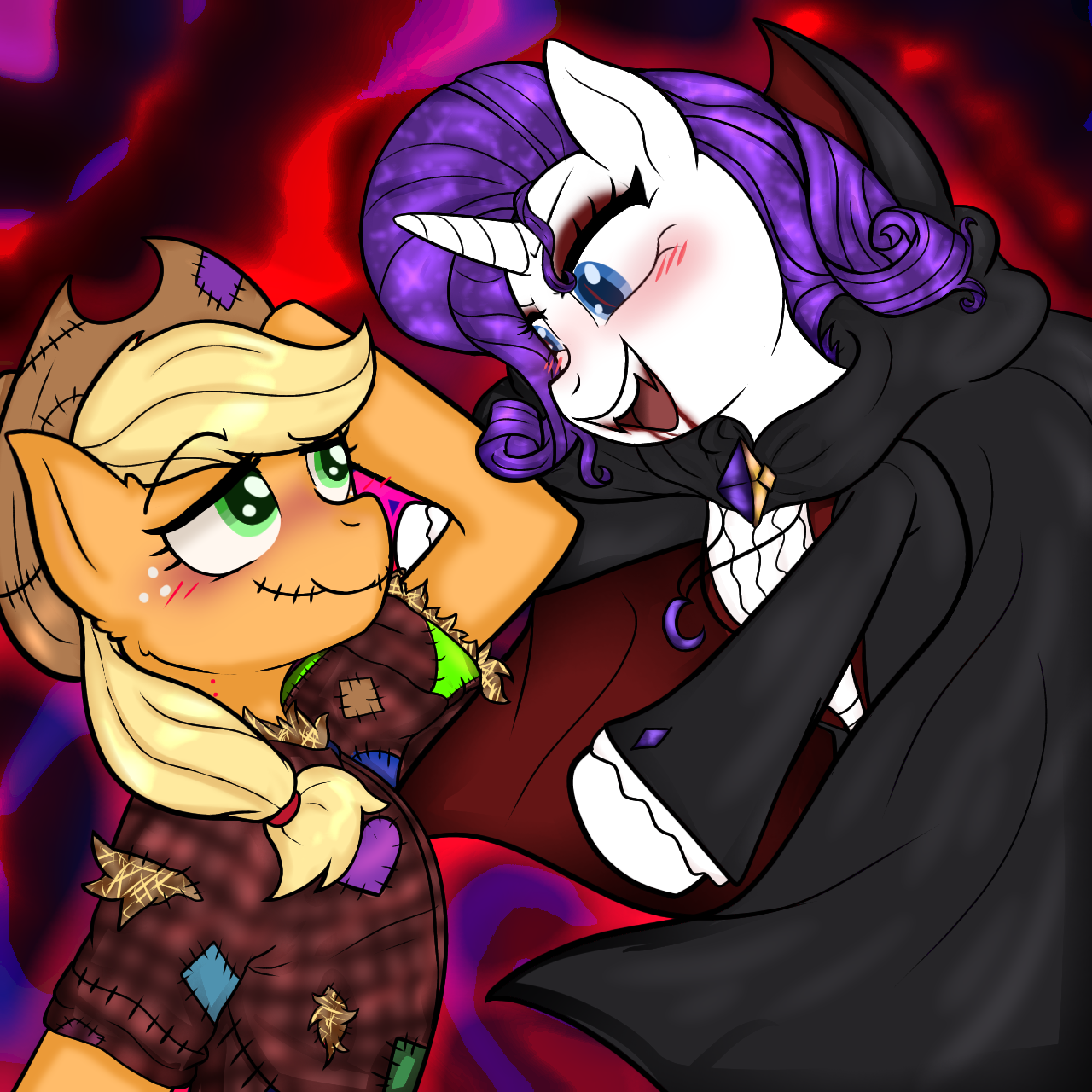 #3227408 - safe, artist:katie-kat-yo, applejack, rarity, earth pony ...