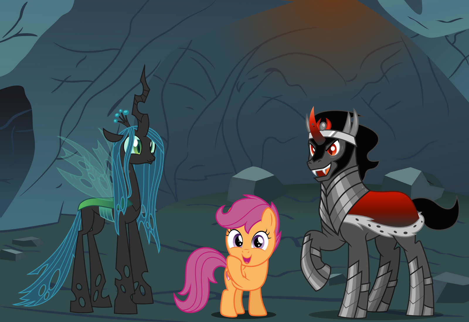 #3249640 - artist needed, safe, king sombra, queen chrysalis, scootaloo ...