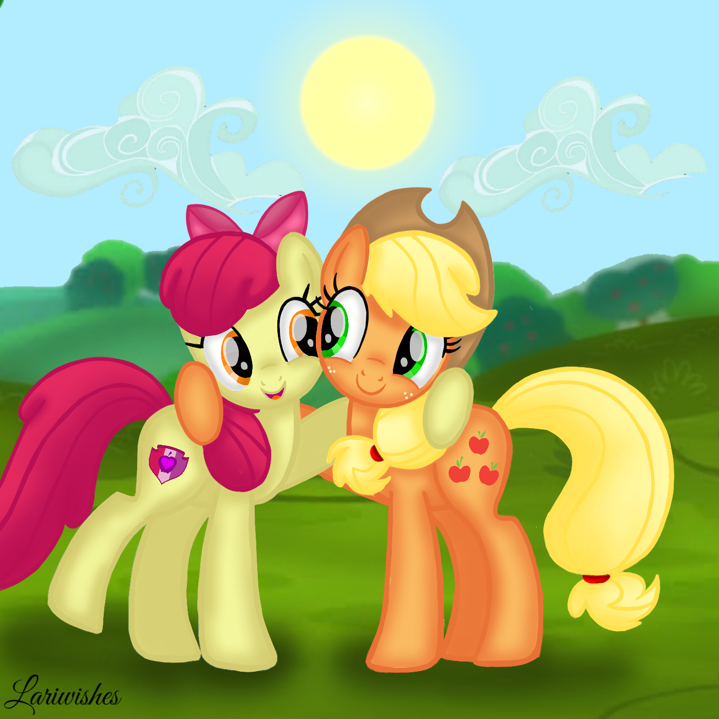 Safe Artist Mlplary Apple Bloom Applejack Earth Pony