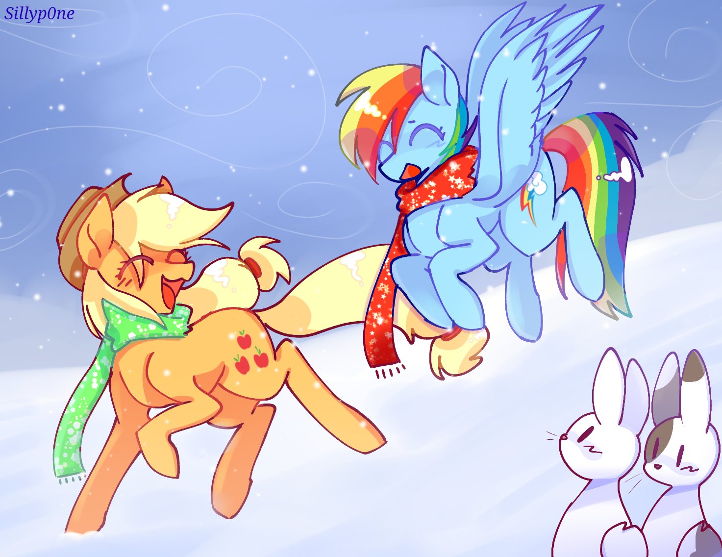 #3288144 - safe, artist:sillyp0ne, applejack, rainbow dash, earth pony ...