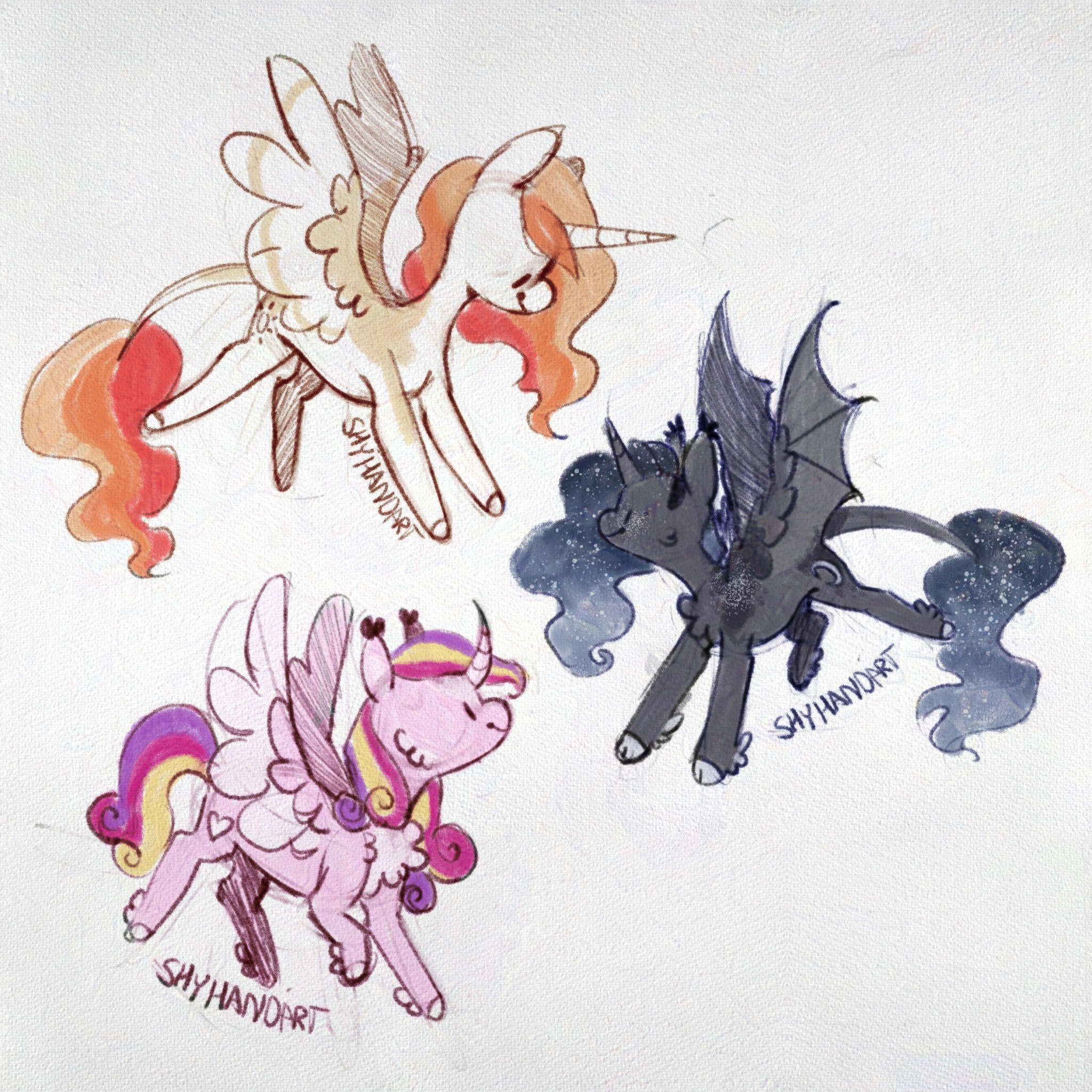 #3344766 - safe, artist:shyhandart, princess cadance, princess celestia ...