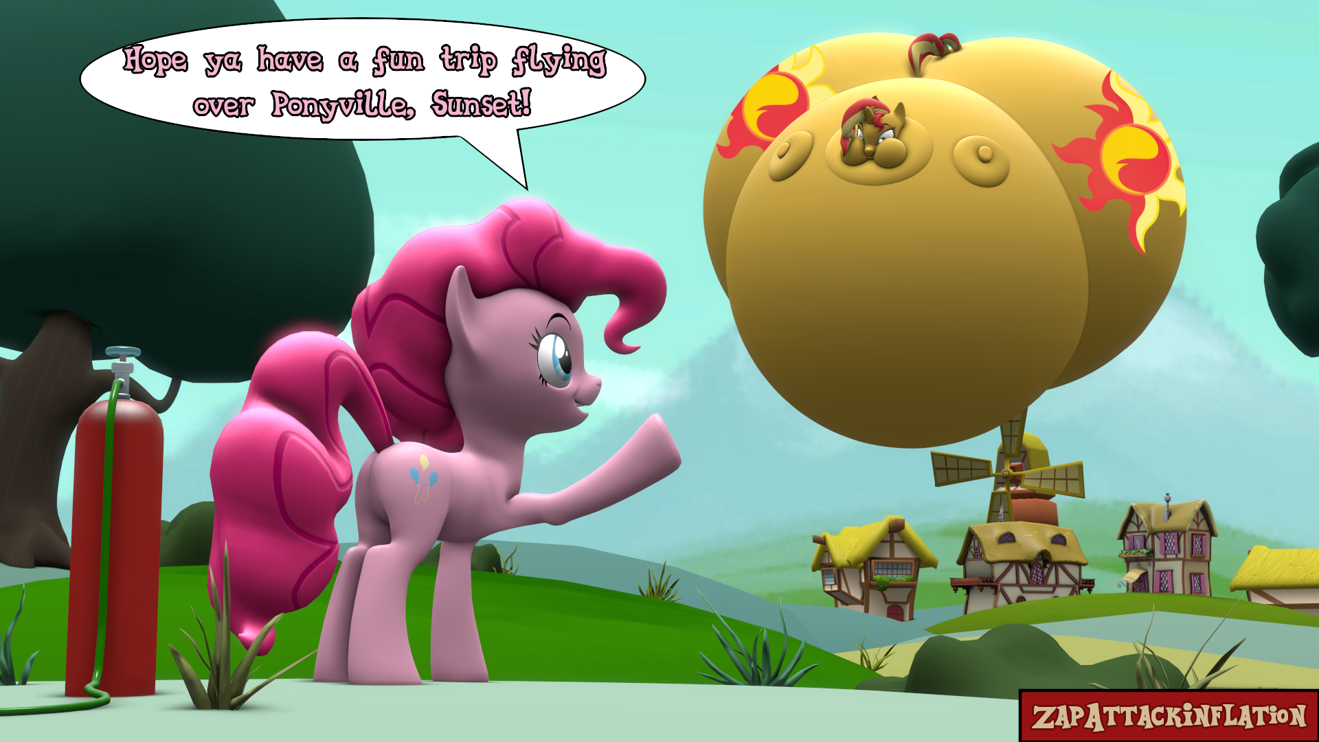 Mlp Inflation Images #3357989 - questionable, artist:zapattackinflation, pinkie pie, sunset ...