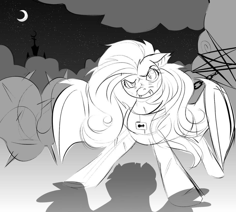 Sketch of Flutterbat chained to a tree