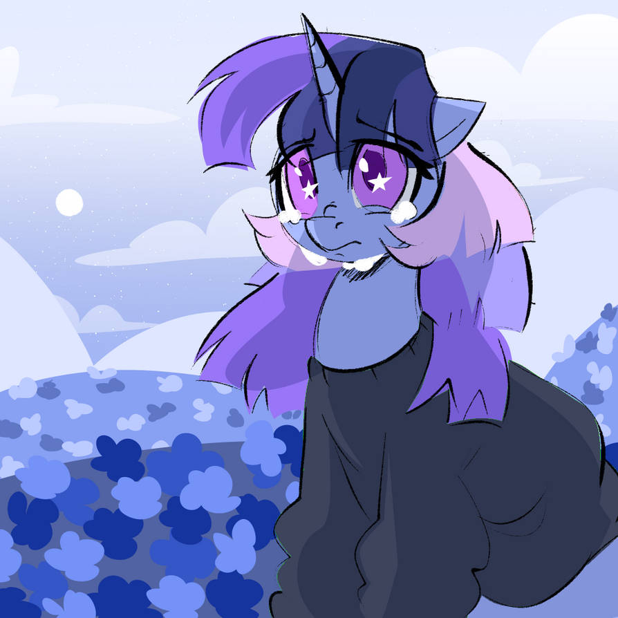 Flawless sparklemoon crying in flower field