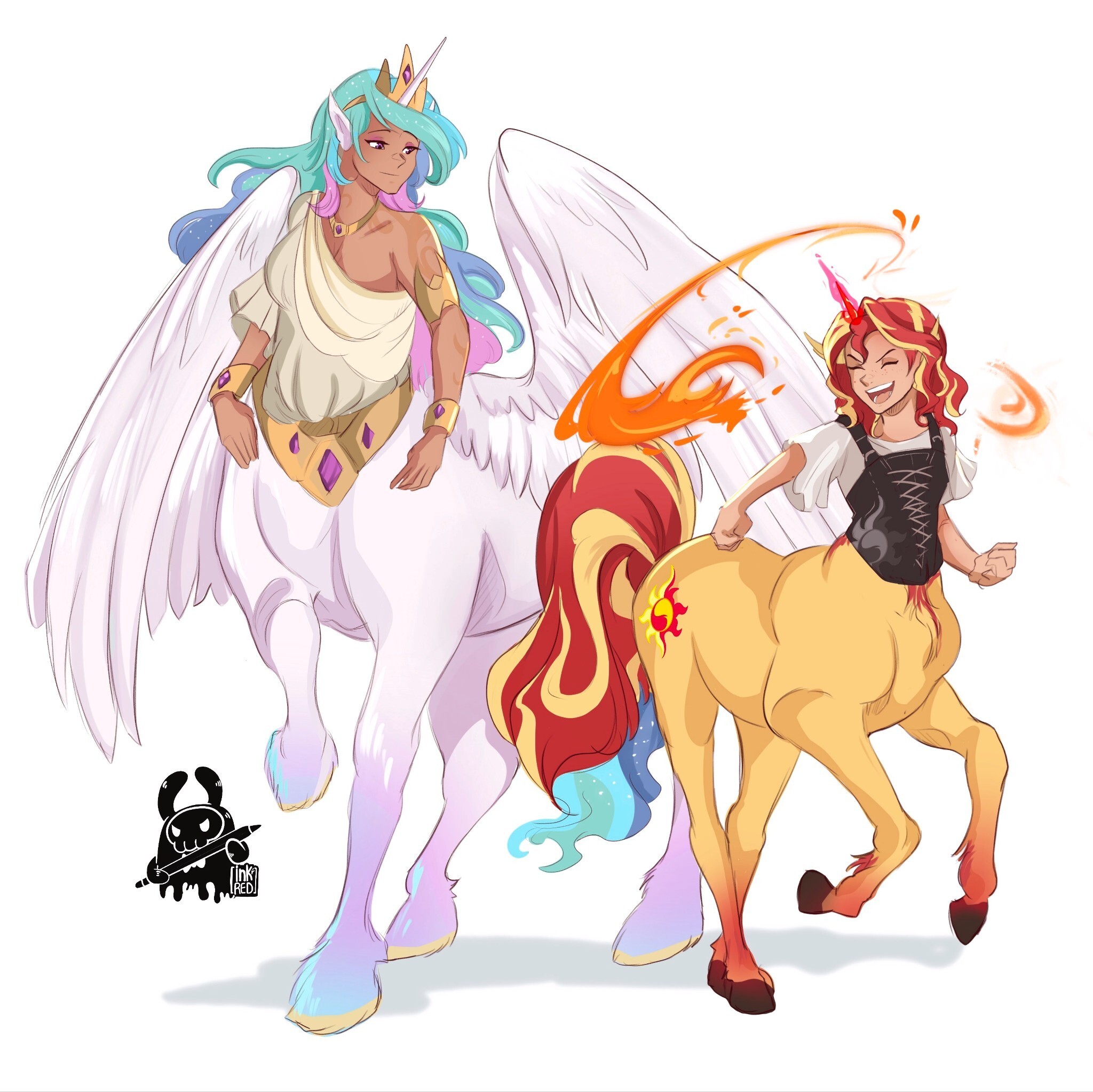 Princess Centar #3594464 - safe, artist:inkrred, princess celestia, sunset shimmer ...