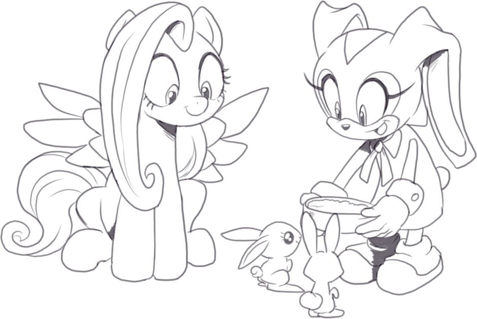 #3579936 - safe, artist:nauyaco, fluttershy, mobian, pony, rabbit, g4 ...