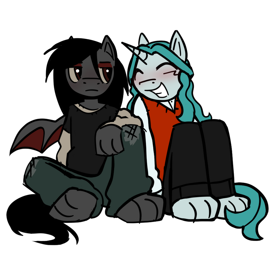 Basil and Aleta sitting as anthros