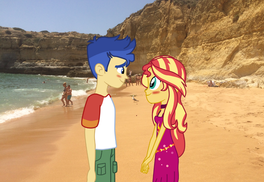 #3624880 - safe, artist:yungstuff, flash sentry, sunset shimmer, human ...